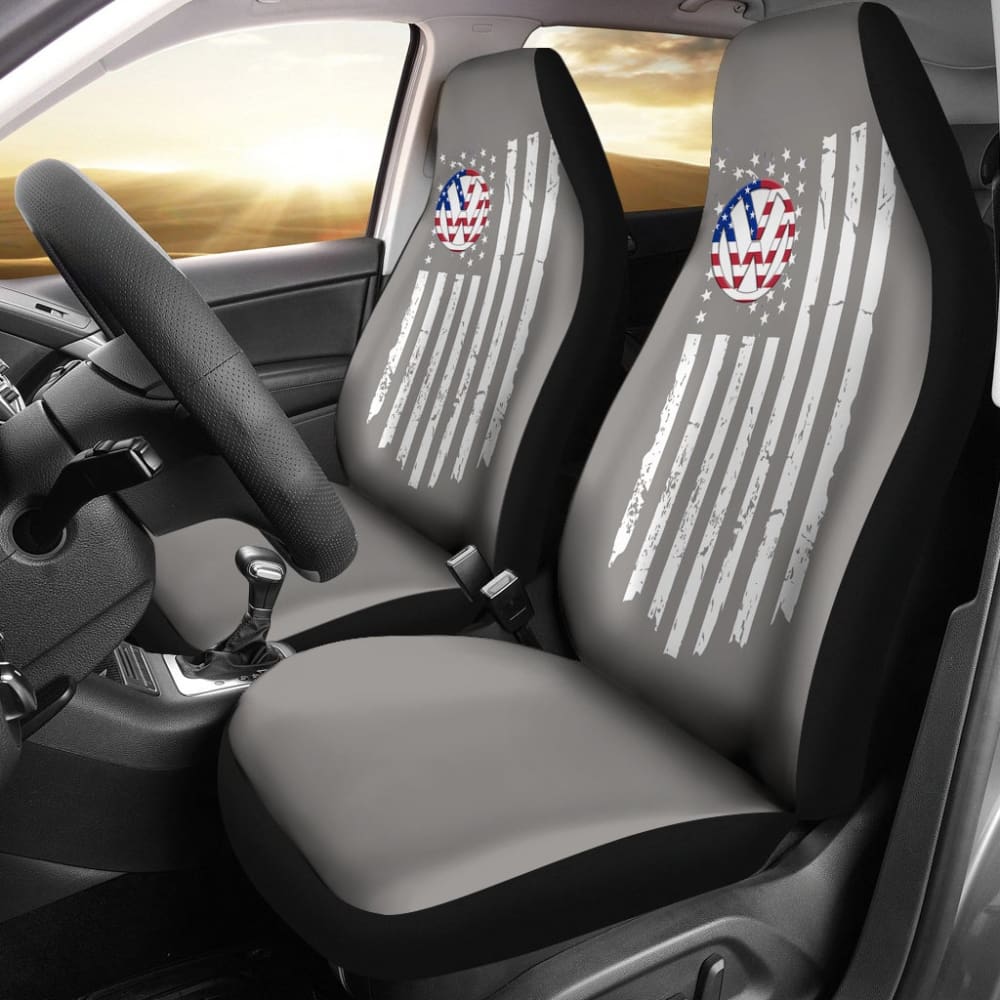 Volkswagen Custom White American Flag On Grey Design Car Seat Covers 212803 - YourCarButBetter