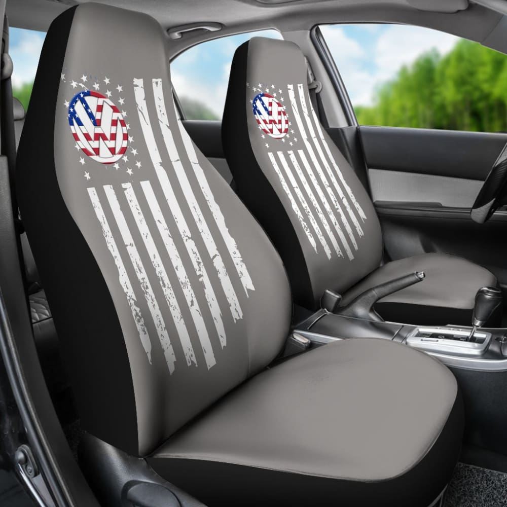Volkswagen Custom White American Flag On Grey Design Car Seat Covers 212803 - YourCarButBetter