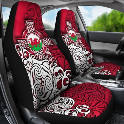 Wales Celtic Car Seat Covers - Welsh Dragon Flag With Celtic Cross 184610 - YourCarButBetter