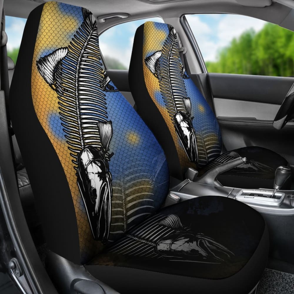 Walleye Bones And Skin Pattern Fishing Car Seat Covers 182417 - YourCarButBetter