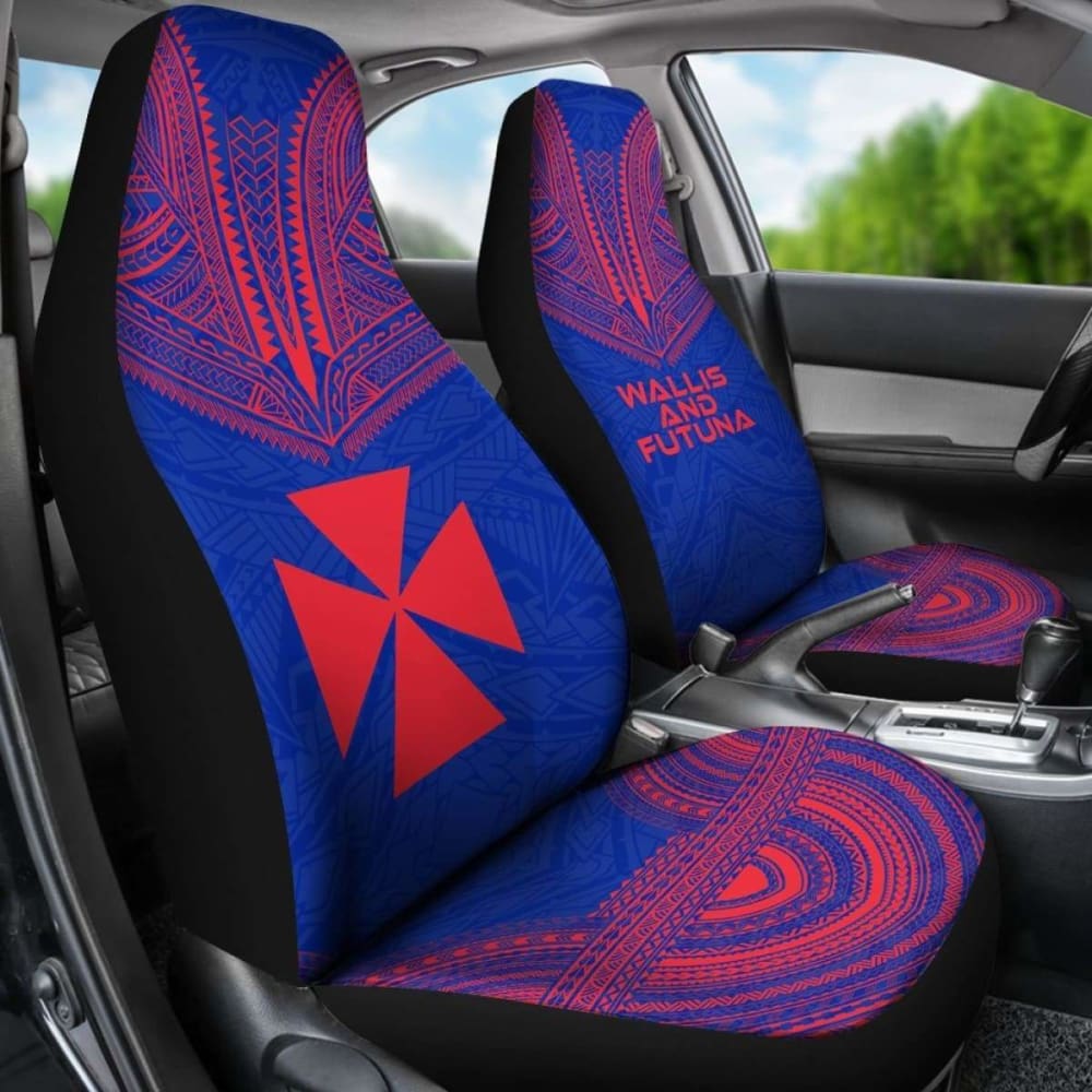 Wallis And Futuna Car Seat Cover - Wallis And Futuna Coat Of Arms Polynesian Chief Tattoo Blue Version - 105905 - YourCarButBetter