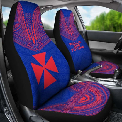 Wallis And Futuna Car Seat Cover - Wallis And Futuna Coat Of Arms Polynesian Chief Tattoo Blue Version - 105905 - YourCarButBetter