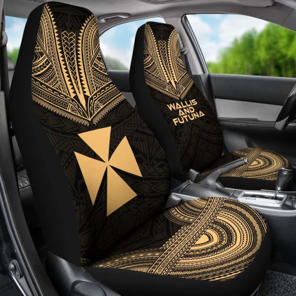 Wallis And Futuna Car Seat Cover - Wallis And Futuna Coat Of Arms Polynesian Chief Tattoo Gold Version - 105905 - YourCarButBetter