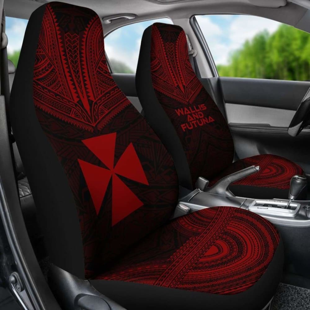 Wallis And Futuna Car Seat Cover - Wallis And Futuna Coat Of Arms Polynesian Chief Tattoo Red Version - 105905 - YourCarButBetter