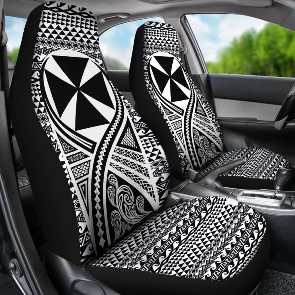 Wallis And Futuna Car Seat Cover - Wallis And Futuna Coat Of Arms Polynesian Tattoo Black - 105905 - YourCarButBetter