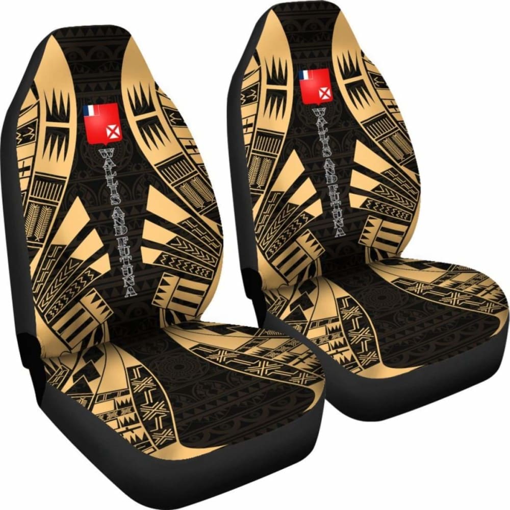 Wallis And Futuna Car Seat Covers - Wallis And Futuna Coat Of Arms Polynesian Tattoo Gold - 09 153908 - YourCarButBetter