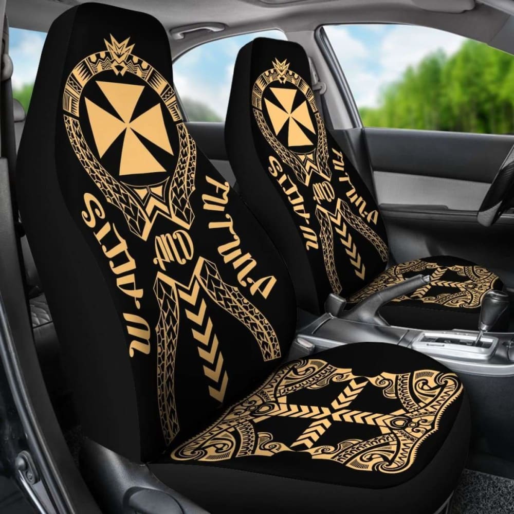 Wallis And Futuna Car Seat Covers - Wallis And Futuna Coat Of Arms Polynesian Tribal Gold - 105905 - YourCarButBetter