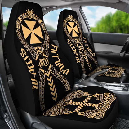 Wallis And Futuna Car Seat Covers - Wallis And Futuna Coat Of Arms Polynesian Tribal Gold - 105905 - YourCarButBetter