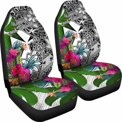 Wallis And Futuna Car Seat Covers White - Turtle Plumeria Banana Leaf - 091114 - YourCarButBetter