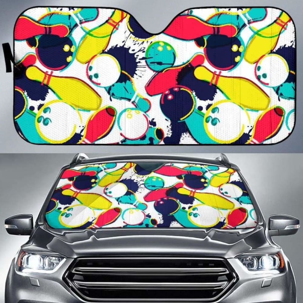 Watercolor Bowling Ball Pins Car Auto Sun Shades 460402 - YourCarButBetter