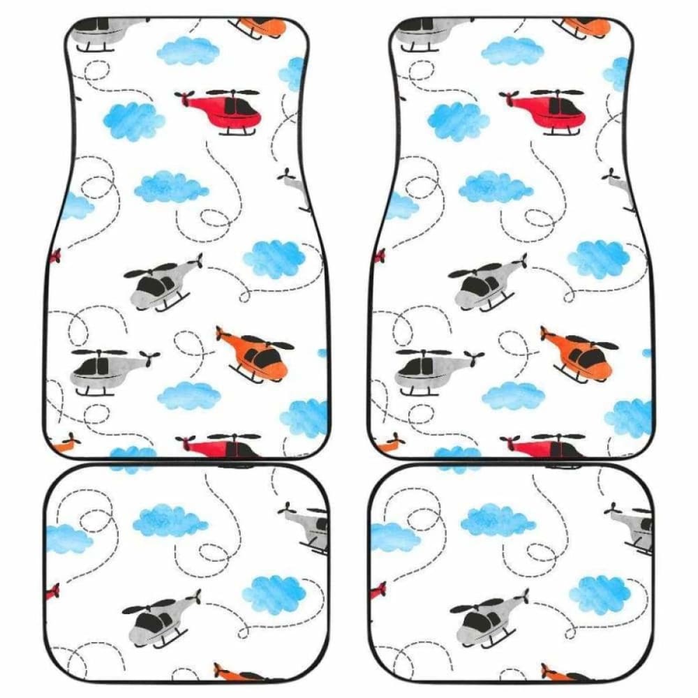 Watercolor Helicopter Cloud Pattern Front And Back Car Mats 174914 - YourCarButBetter