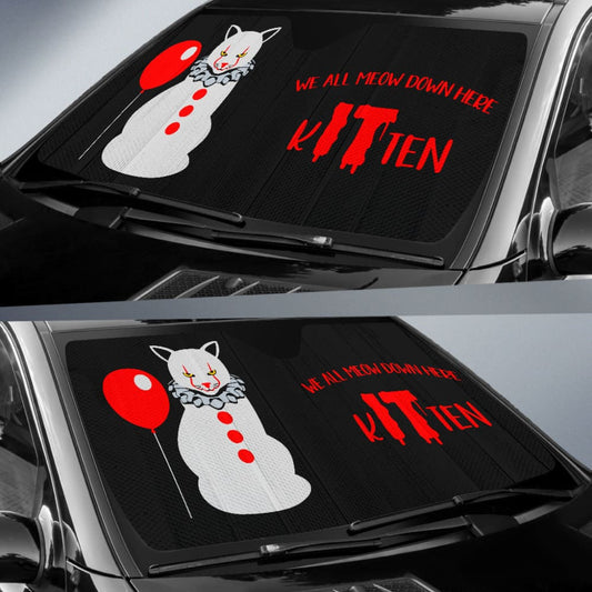 We All Meow Down Here Clown Cat KITten Pennywise Car Auto Sun Shades 212903 - YourCarButBetter