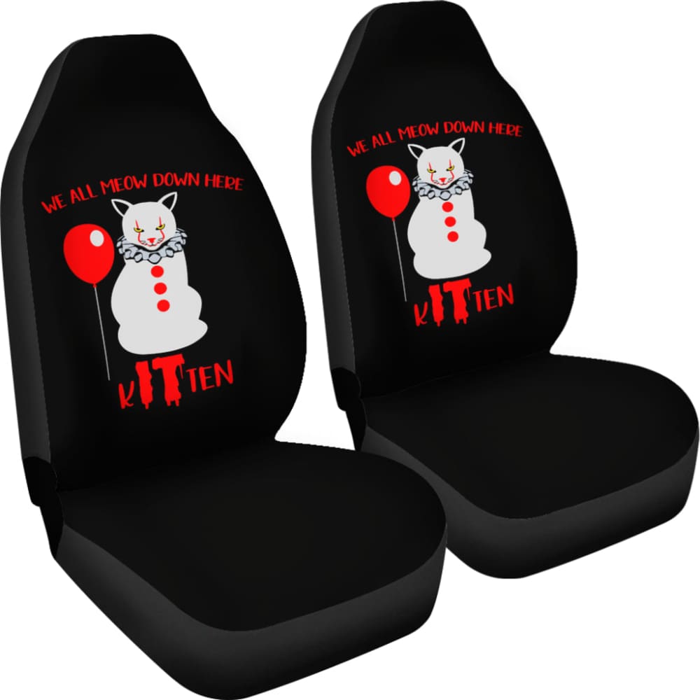We All Meow Down Here Clown Cat KITten Pennywise Car Seat Covers 212903 - YourCarButBetter