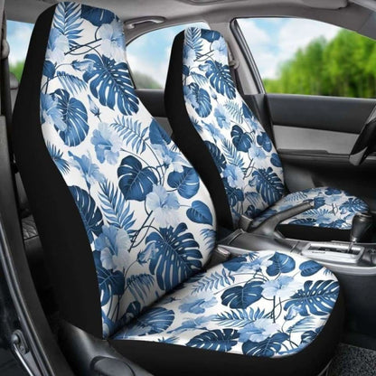 White And Blue Hibiscus Tropical Hawaiian Flower Pattern Car Seat Covers 232125 - YourCarButBetter