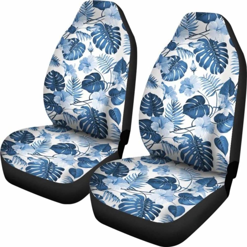 White And Blue Hibiscus Tropical Hawaiian Flower Pattern Car Seat Covers 232125 - YourCarButBetter