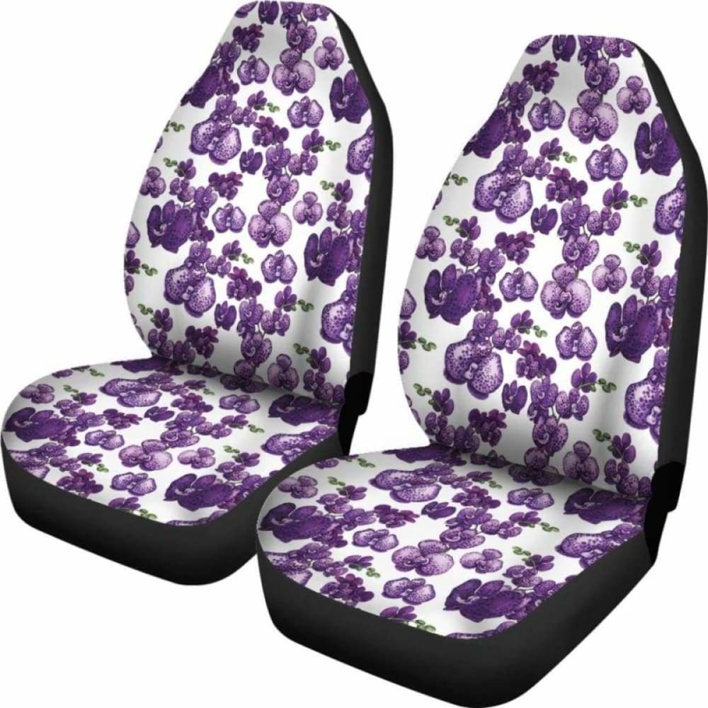 White And Purple Orchid Flower Pattern Car Seat Covers 174914 - YourCarButBetter