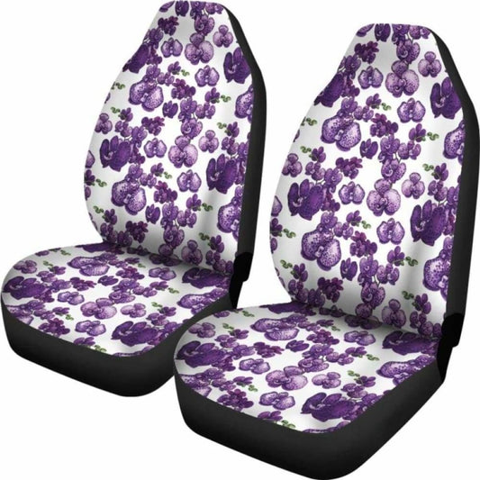 White And Purple Orchid Flower Pattern Car Seat Covers 174914 - YourCarButBetter