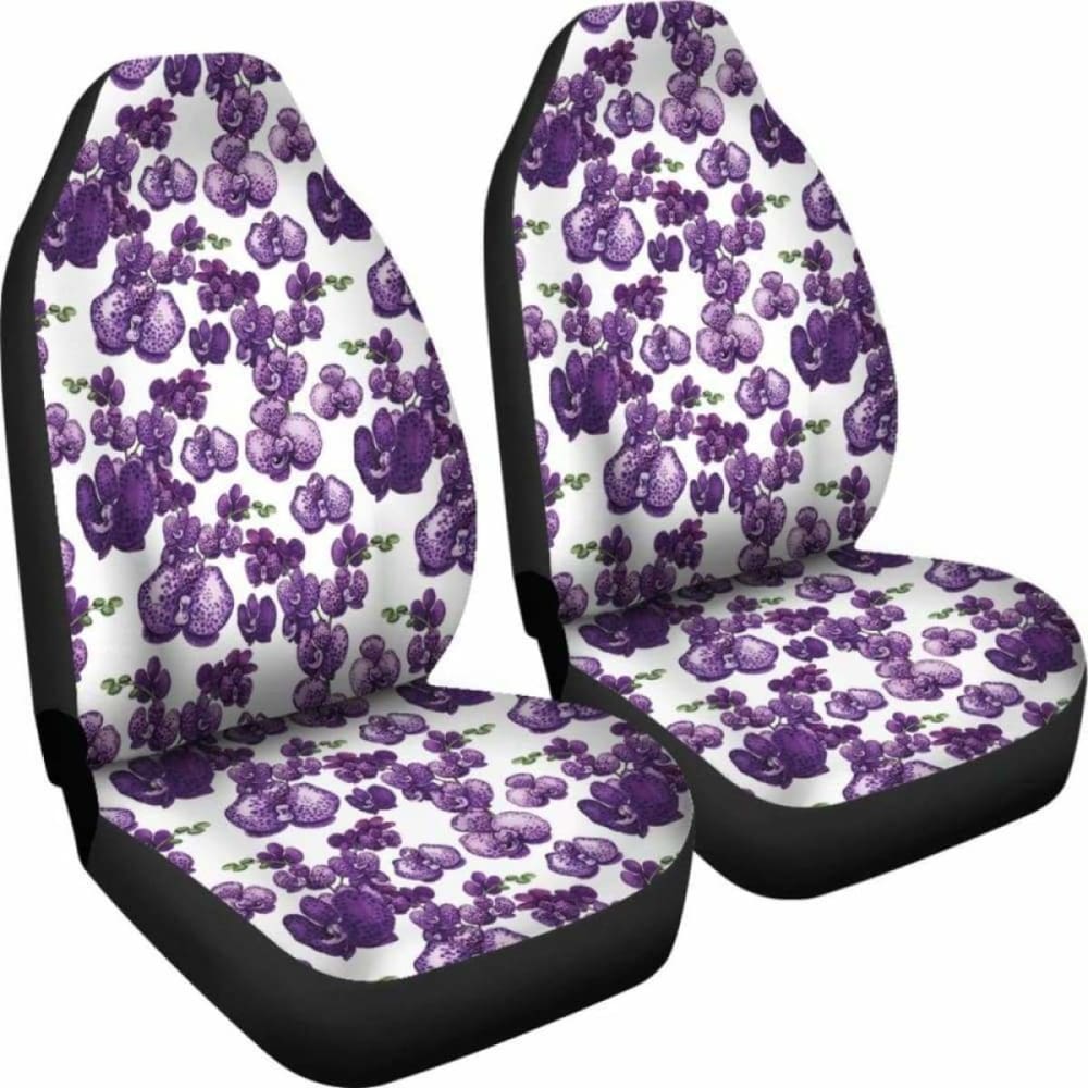 White And Purple Orchid Flower Pattern Car Seat Covers 174914 - YourCarButBetter