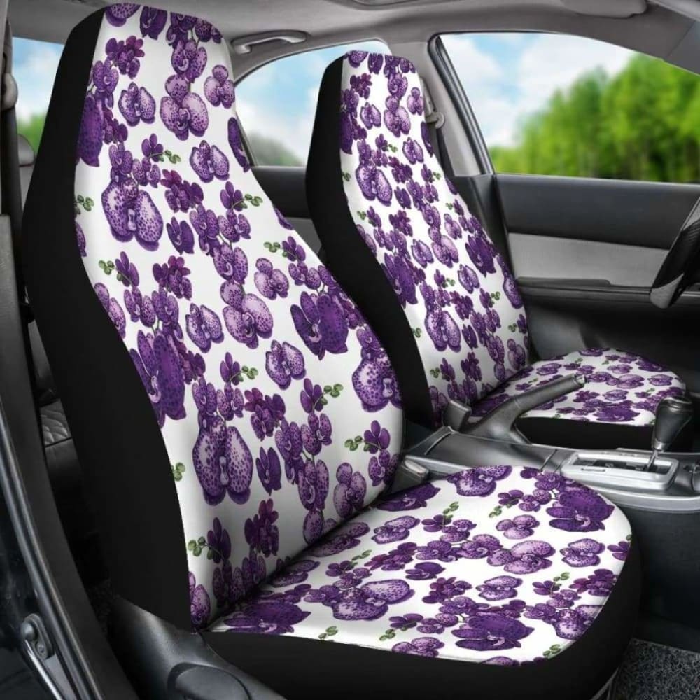 White And Purple Orchid Flower Pattern Car Seat Covers 174914 - YourCarButBetter