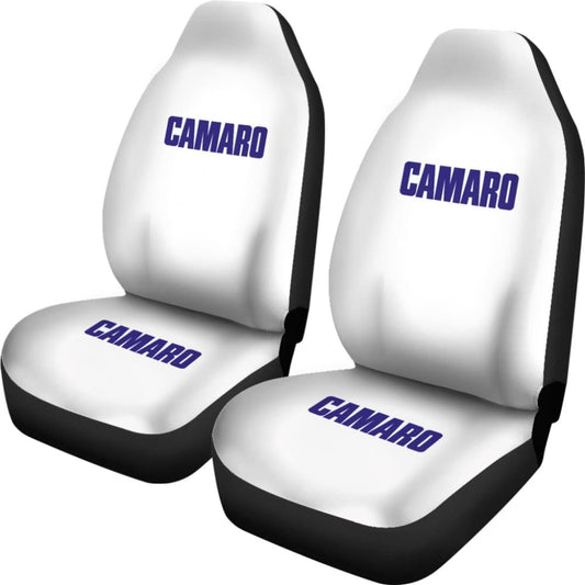 White Camaro Blue Letter Car Seat Covers 212304 - YourCarButBetter