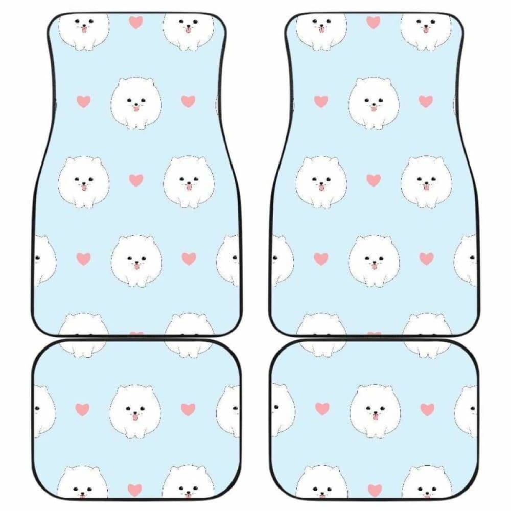 White Cute Pomeranian Pattern Front And Back Car Mats 195016 - YourCarButBetter