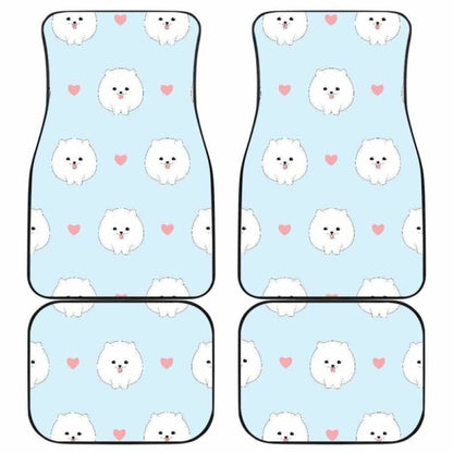 White Cute Pomeranian Pattern Front And Back Car Mats 195016 - YourCarButBetter