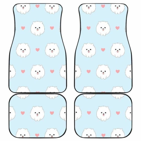 White Cute Pomeranian Pattern Front And Back Car Mats 195016 - YourCarButBetter