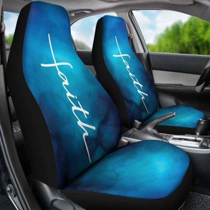 White Faith Word Cross On Blue Ombre Car Seat Covers Religious Christian Themed 160905