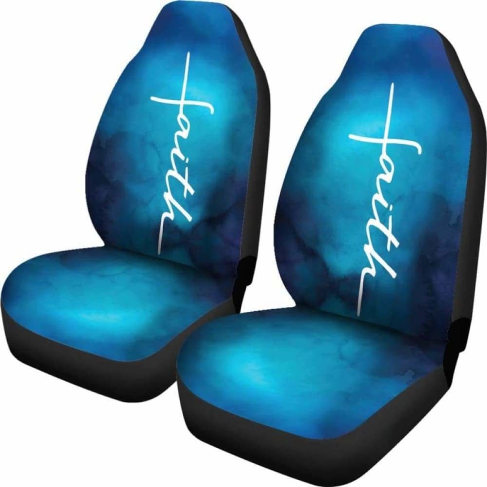 White Faith Word Cross On Blue Ombre Car Seat Covers Religious Christian Themed 160905