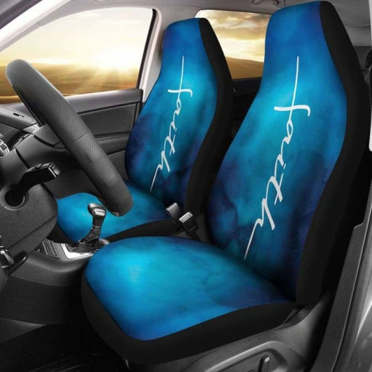 White Faith Word Cross On Blue Ombre Car Seat Covers Religious Christian Themed 160905