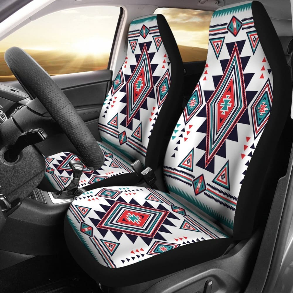 White Geometric Native American Design Car Seat Covers 093223 - YourCarButBetter