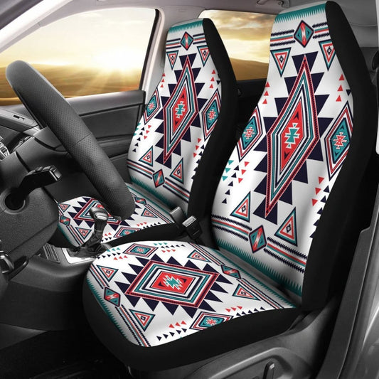 White Geometric Native American Design Car Seat Covers 093223 - YourCarButBetter
