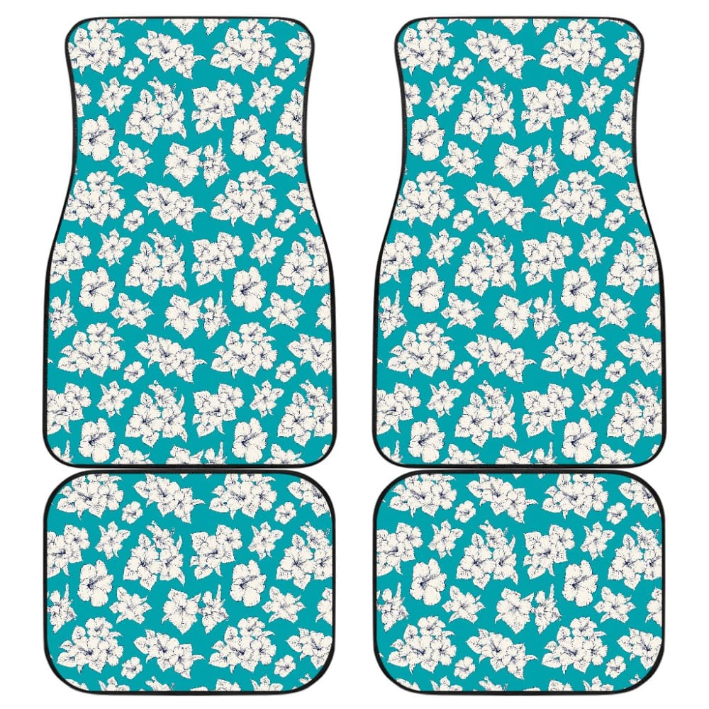 White Hibiscus Pattern Blue Background Best Gift Car Lovers Car Floor Mats 211105 - YourCarButBetter