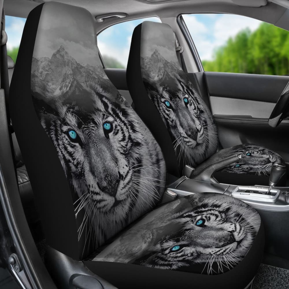 White Snow Tiger Seat Covers for Car 211303