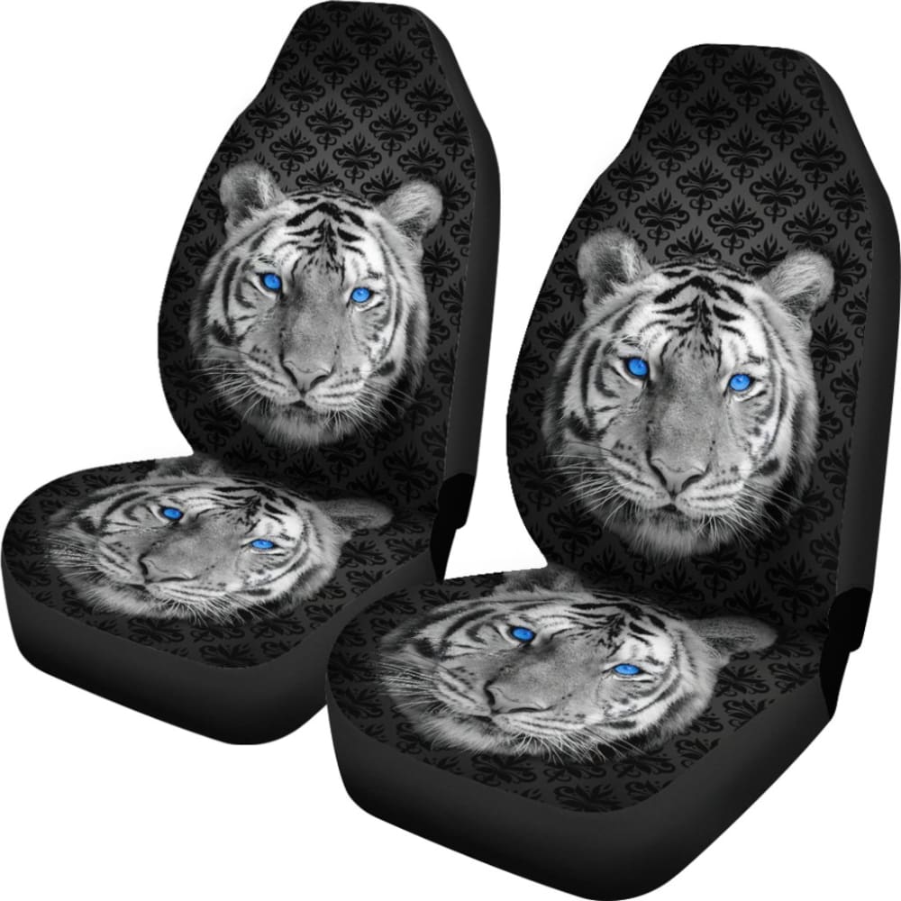 White Tiger Blue Eyes Amazing Black Background Car Seat Covers 210102 - YourCarButBetter