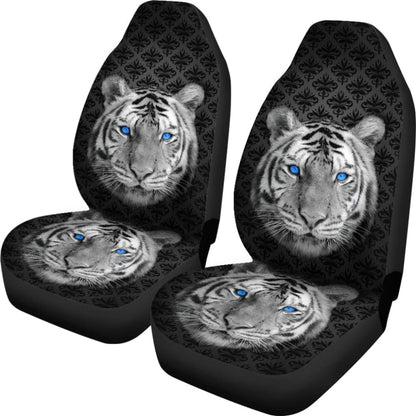 White Tiger Blue Eyes Amazing Black Background Car Seat Covers 210102 - YourCarButBetter