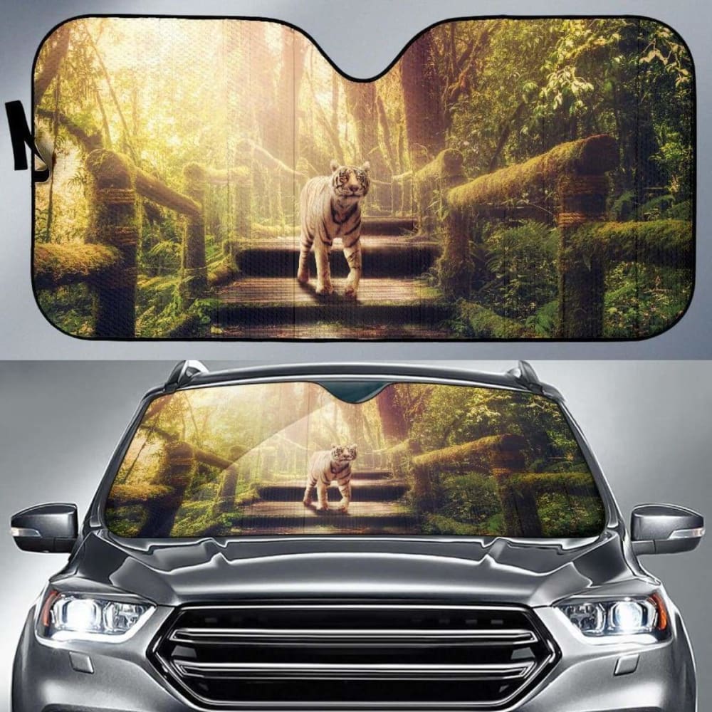 White Tiger Forest Jungle Sunlight 5K Car Sun Shade 172609 - YourCarButBetter