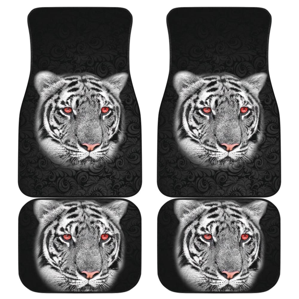 White Tiger Red Eyes Amazing Black Background Car Floor Mats 210102 - YourCarButBetter