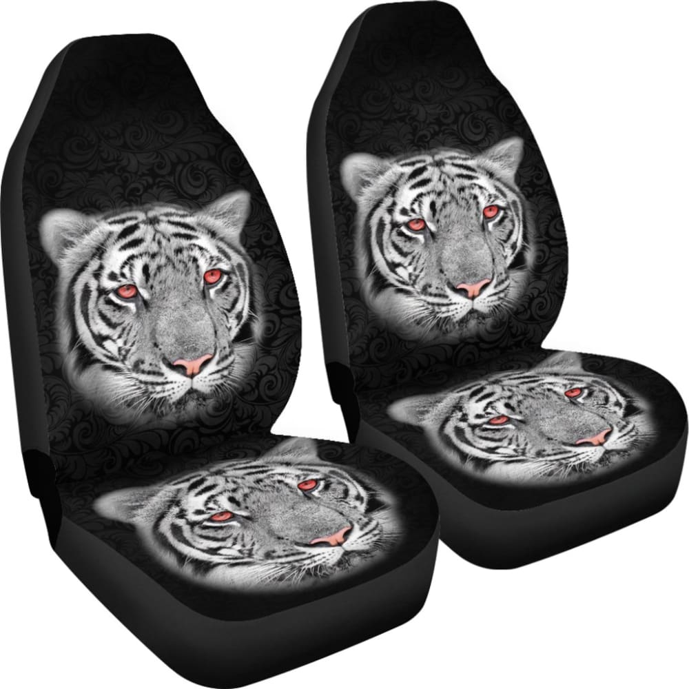 White Tiger Red Eyes Amazing Black Background Car Seat Covers 210102 - YourCarButBetter