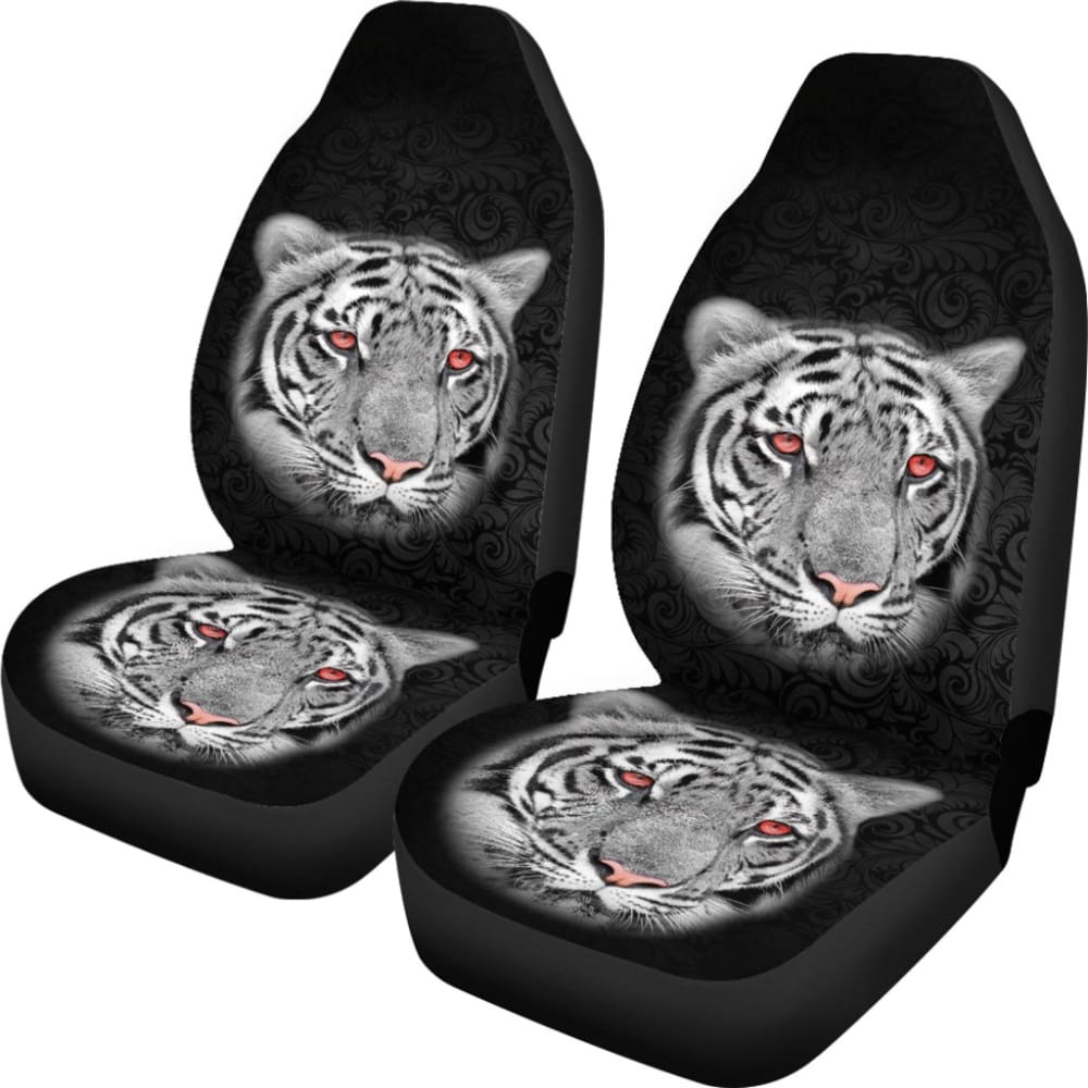 White Tiger Red Eyes Amazing Black Background Car Seat Covers 210102 - YourCarButBetter
