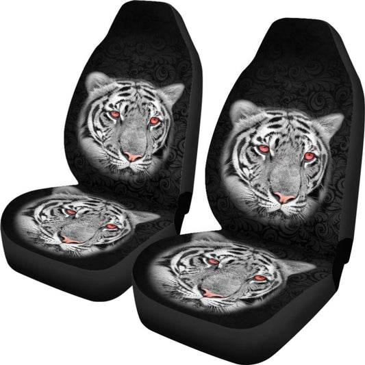 White Tiger Red Eyes Amazing Black Background Car Seat Covers 210102 - YourCarButBetter