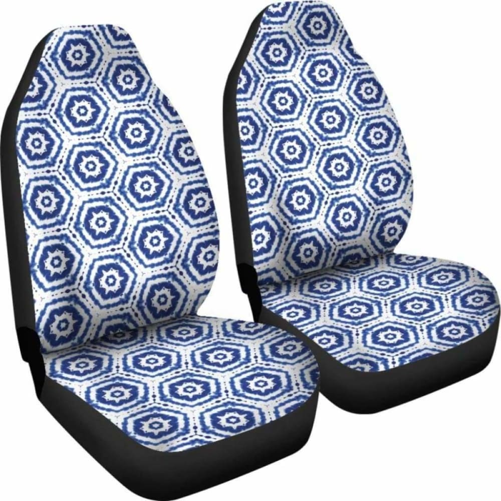 White With Blue Shibori Dye Pattern Ethnic Boho Car Seat Covers 105905 - YourCarButBetter