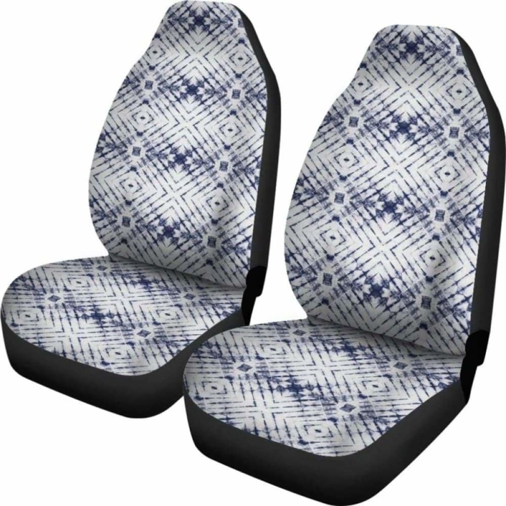 White With Faded Grungy Navy Blue Tie Dye Pattern Car Seat Covers 154230 - YourCarButBetter