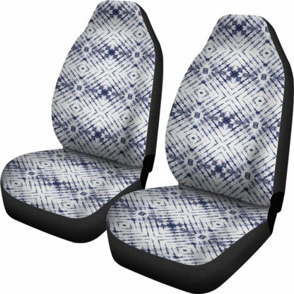 White With Faded Grungy Navy Blue Tie Dye Pattern Car Seat Covers 154230 - YourCarButBetter