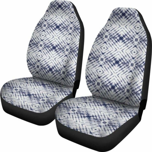White With Faded Grungy Navy Blue Tie Dye Pattern Car Seat Covers 154230 - YourCarButBetter
