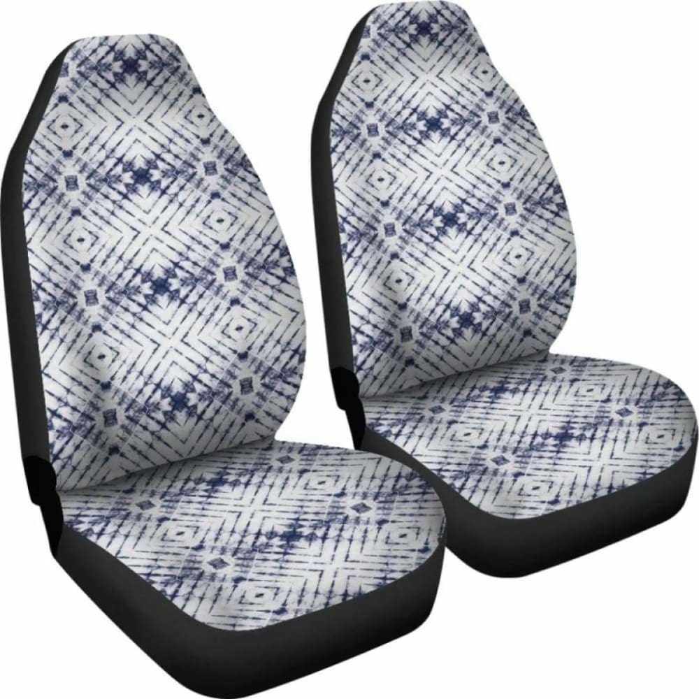 White With Faded Grungy Navy Blue Tie Dye Pattern Car Seat Covers 154230 - YourCarButBetter