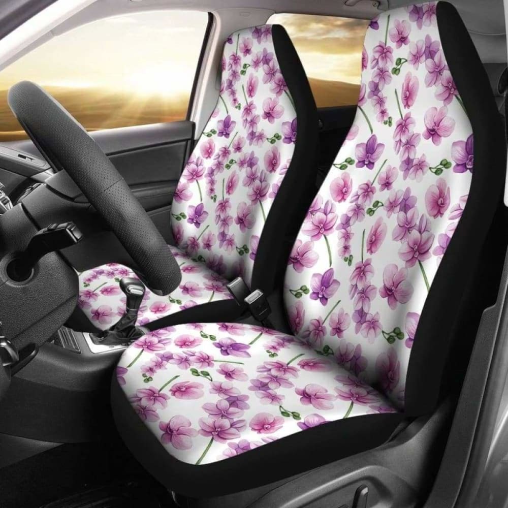 White With Pink And Purple Orchid Pattern Car Seat Covers 174914 - YourCarButBetter
