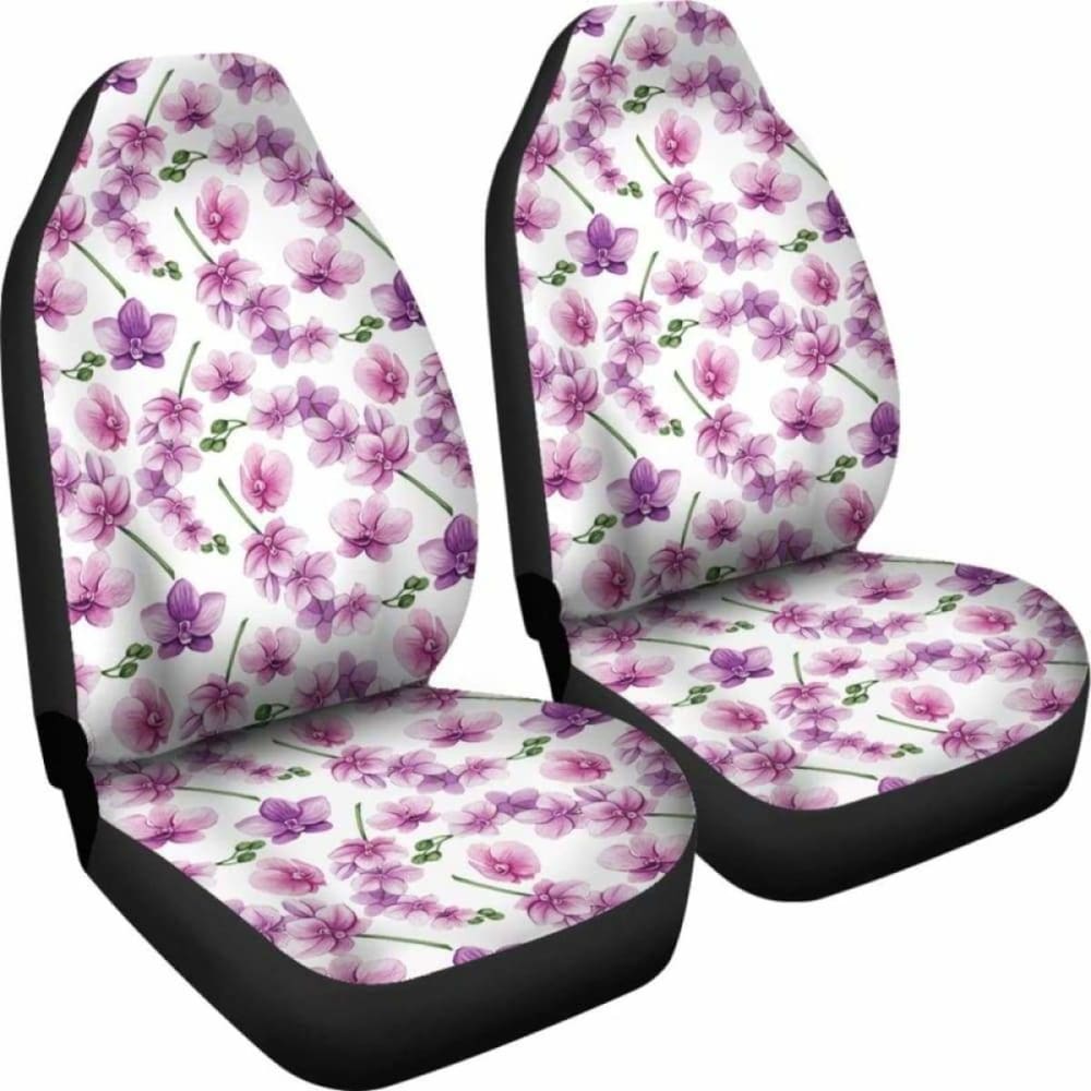 White With Pink And Purple Orchid Pattern Car Seat Covers 174914 - YourCarButBetter
