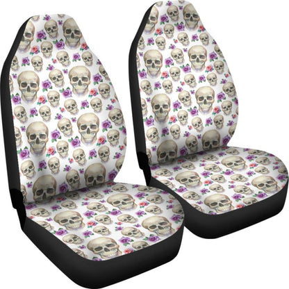 White With Pink And Purple Skulls And Roses Car Seat Covers 174510 - YourCarButBetter