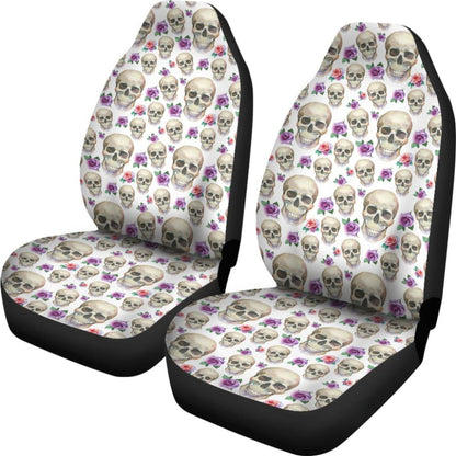 White With Pink And Purple Skulls And Roses Car Seat Covers 174510 - YourCarButBetter